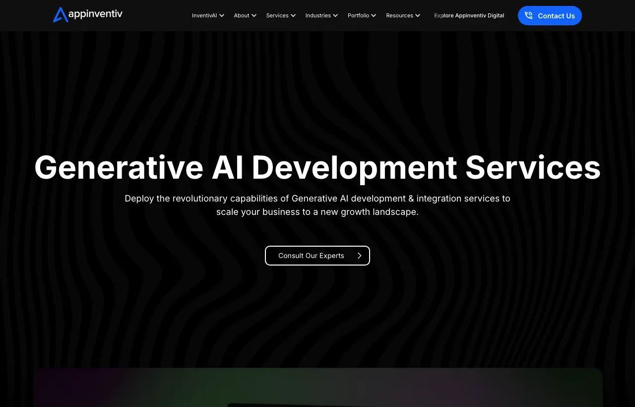 Appinventiv generative AI development services page